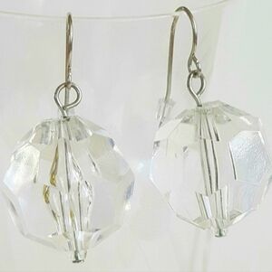 Mod 60s Style Plastic Faceted Clear Festive Crystal Party Dancer Dangle Earrings